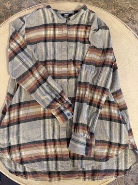 Women’s Lands' End Plaid Flannel Collarless Nightshirt Shirt - large